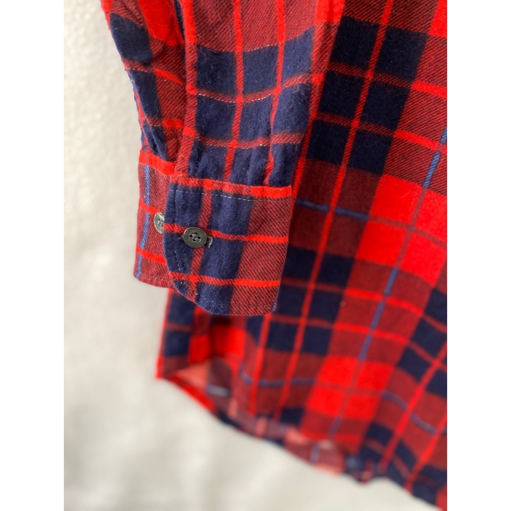 Big Yank Flannel Shirt Men Large Red Navy Blue Plaid Cotton Button Up Long Sleev - Picture 7 of 9